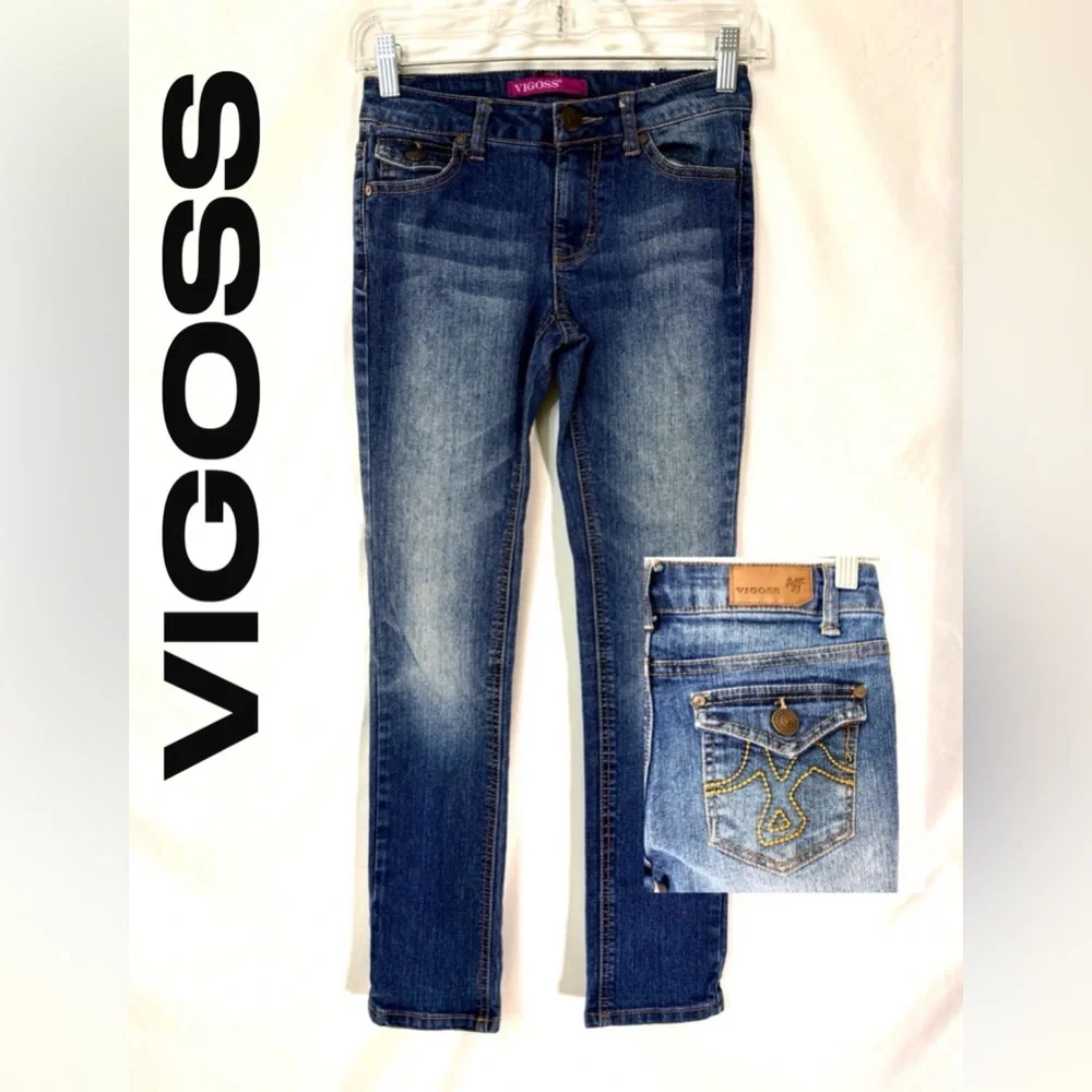 Vigoss Mid Rise Skinny Jeans With Back Flap Pockets With Orange Embroidery - Picture 1 of 14